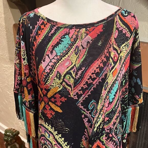 FUZZI stitch print tulle fringe dress, size M! - Picture 2 of 10